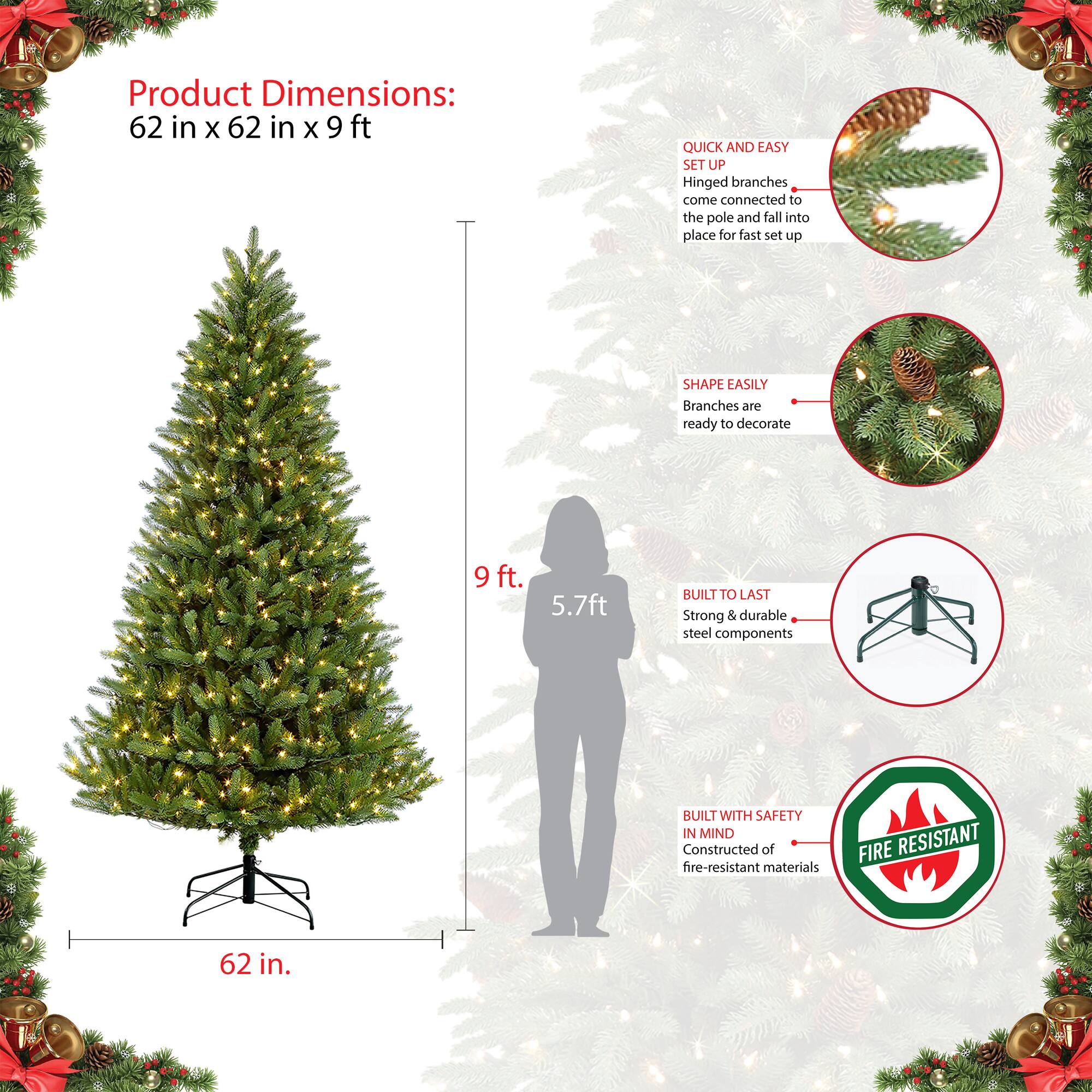 9ft. Pre-Lit Glacier Fir Artificial Christmas Tree, Clear Lights